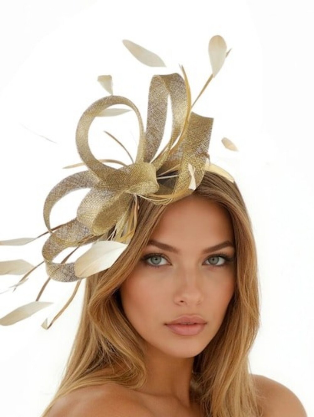 Haojing Metallic Gold Statement Fascinator Headpiece for Women